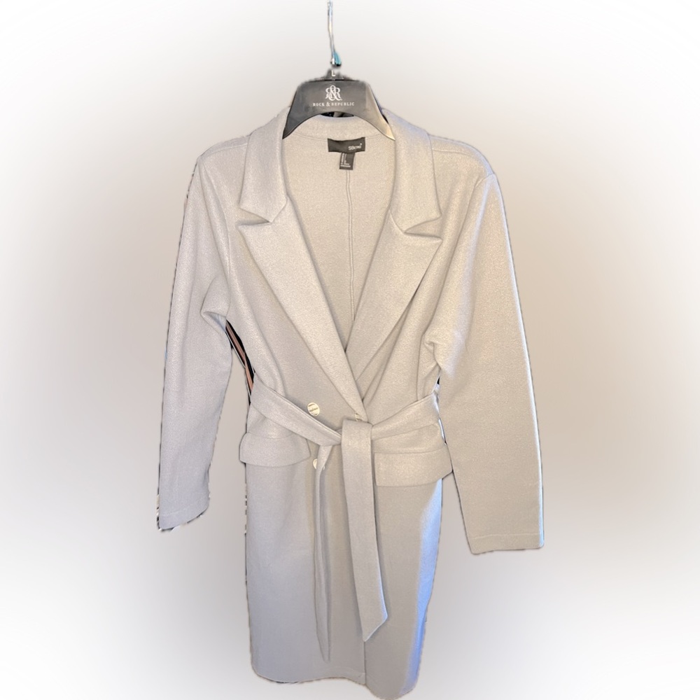 Baby Blue light-weight trench with a high waisted belt.